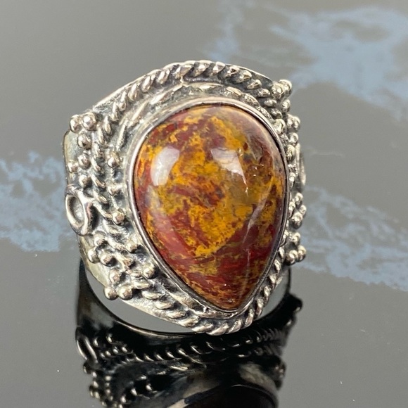 Vintage Large Sterling Agate Ring Southwestern Western Tribal Silver Size 10 - Picture 9 of 9